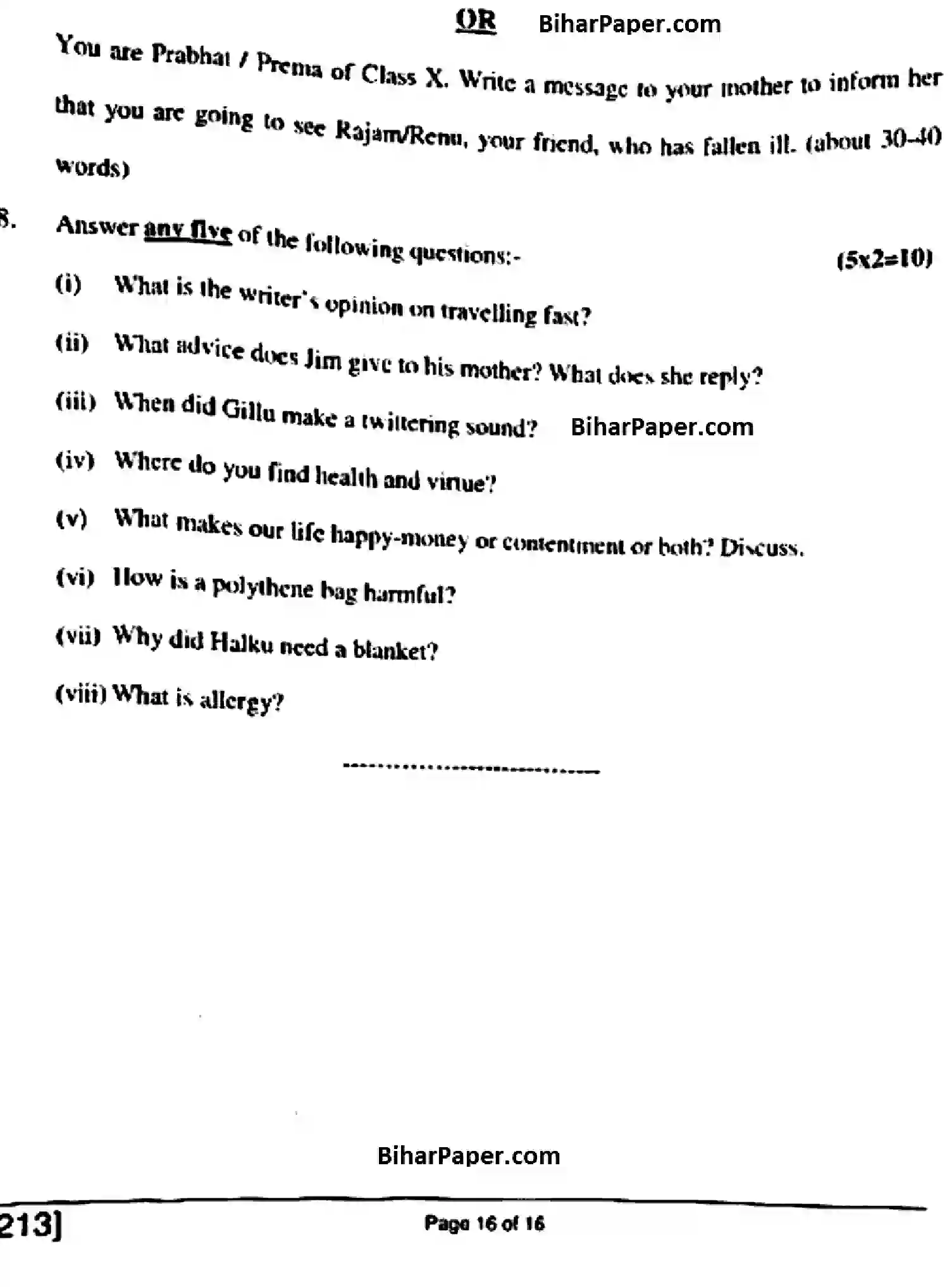 Bihar Board Class 10 2018 ENGLISH-213 Finals - Page 16