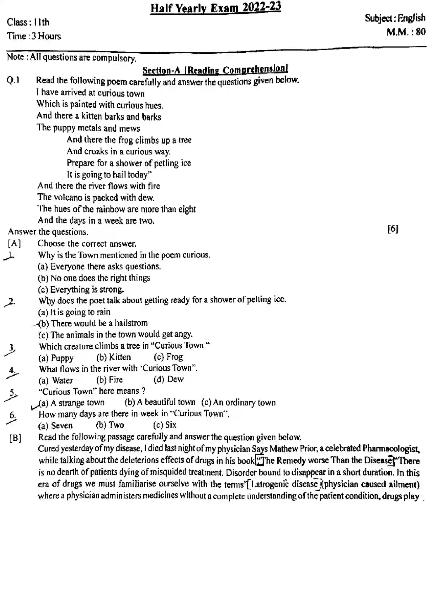 Bihar Board Class 11 2023 HY-ENGLISH-090123 Half Yearly - Page 1