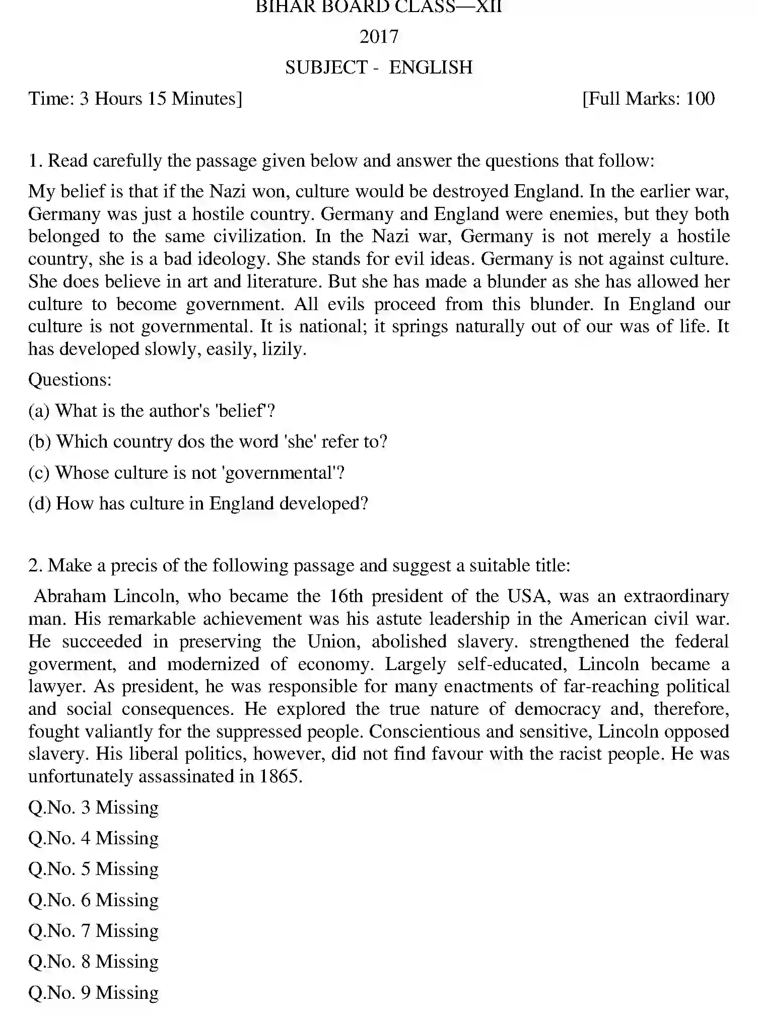 Bihar Board Class 2 2017 ENGLISH Question Bank - Page 1