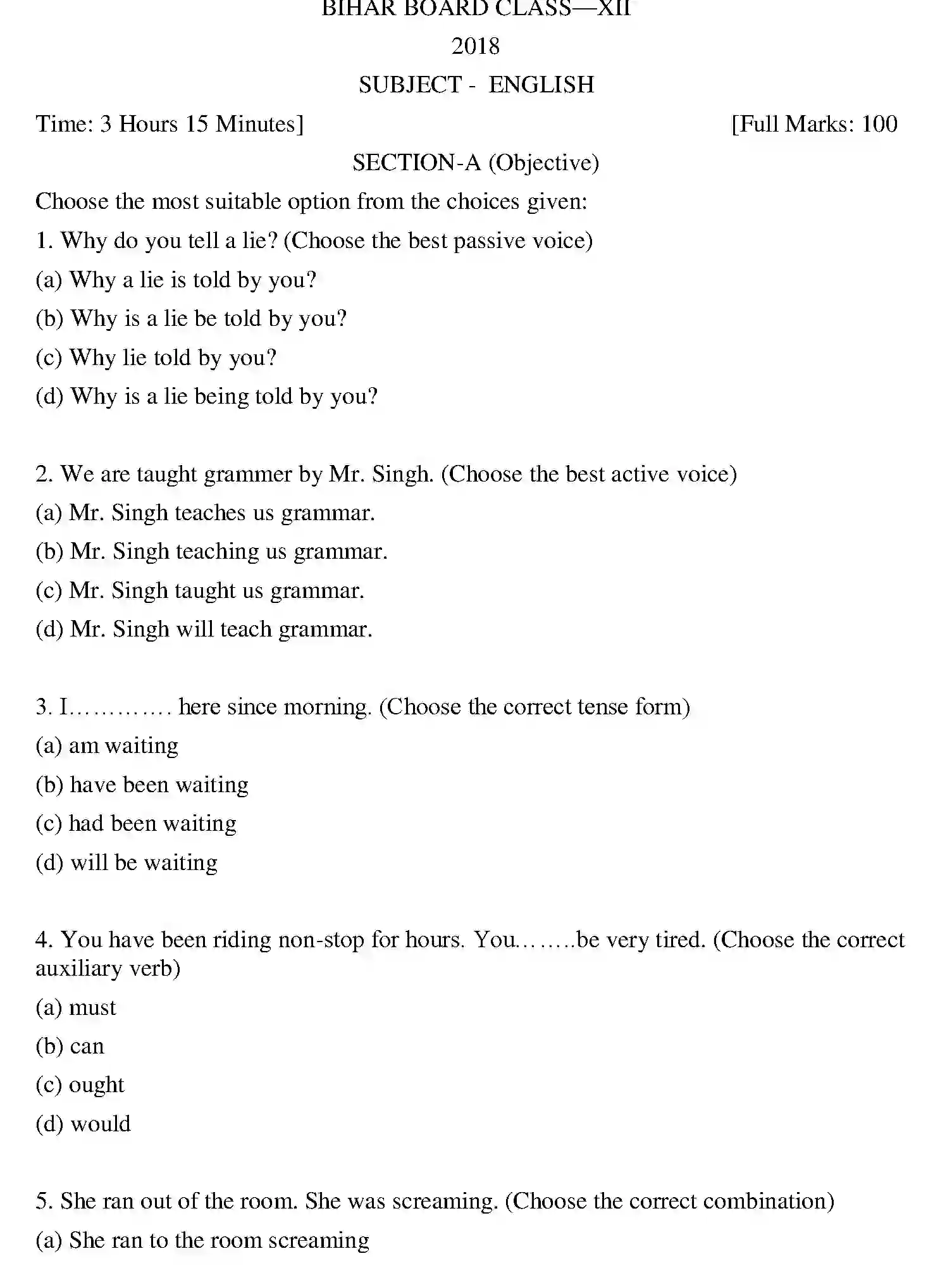 Bihar Board Class 12 2018 ENGLISH Question Bank - Page 1