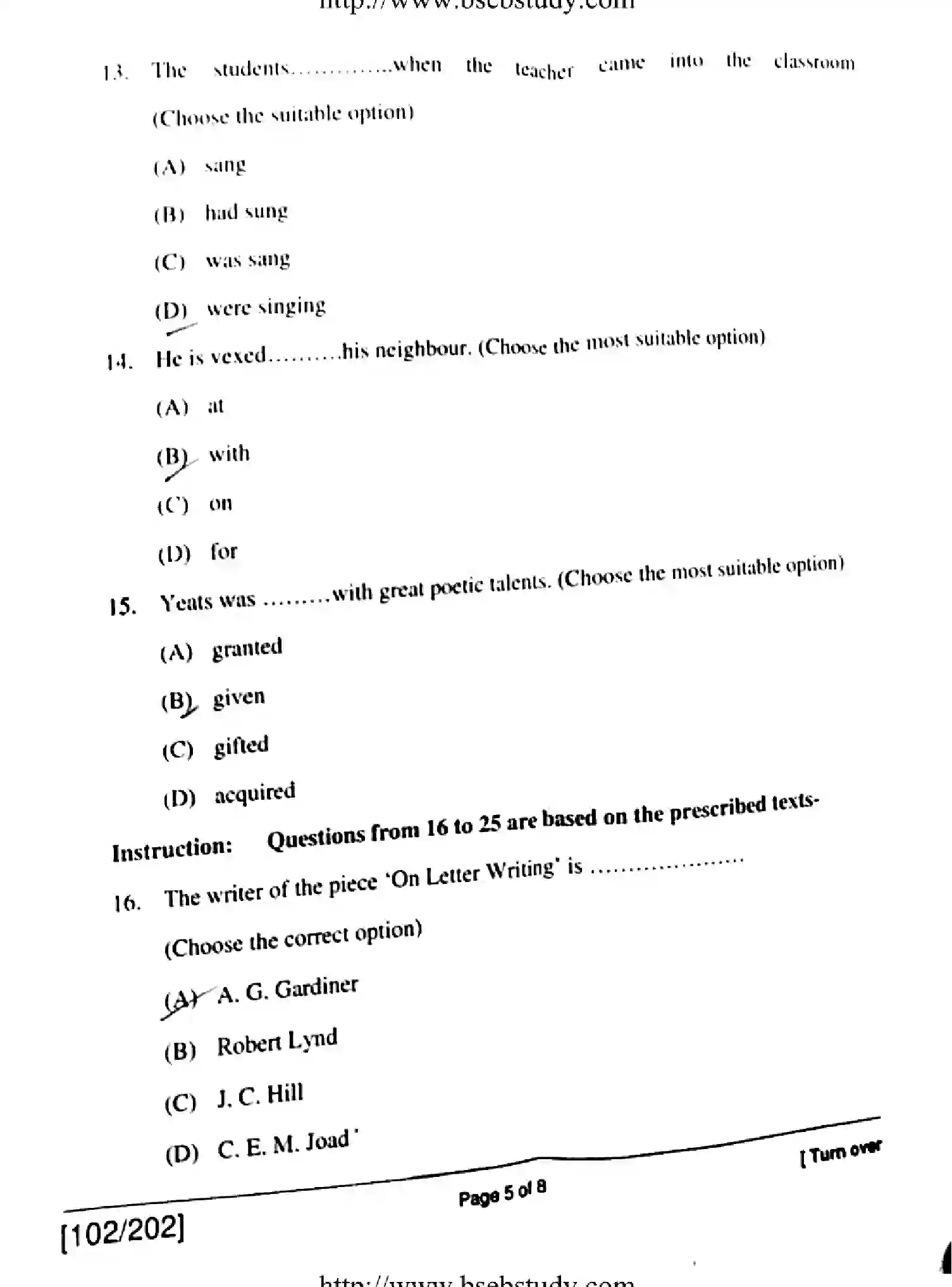 Bihar Board Class 12 2018 ENGLISH-102-202 Question Bank - Page 5