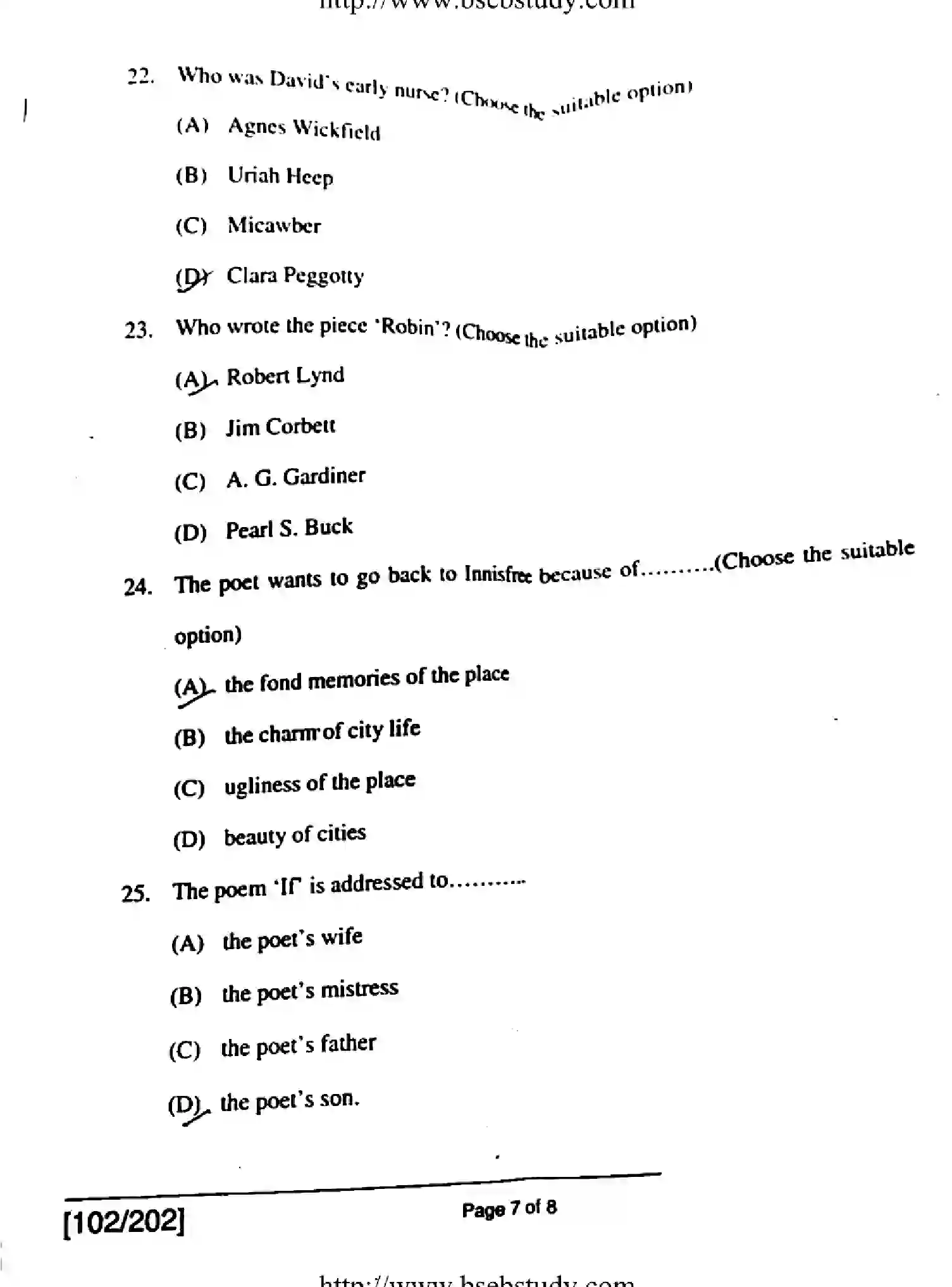 Bihar Board Class 12 2018 ENGLISH-102-202 Question Bank - Page 7