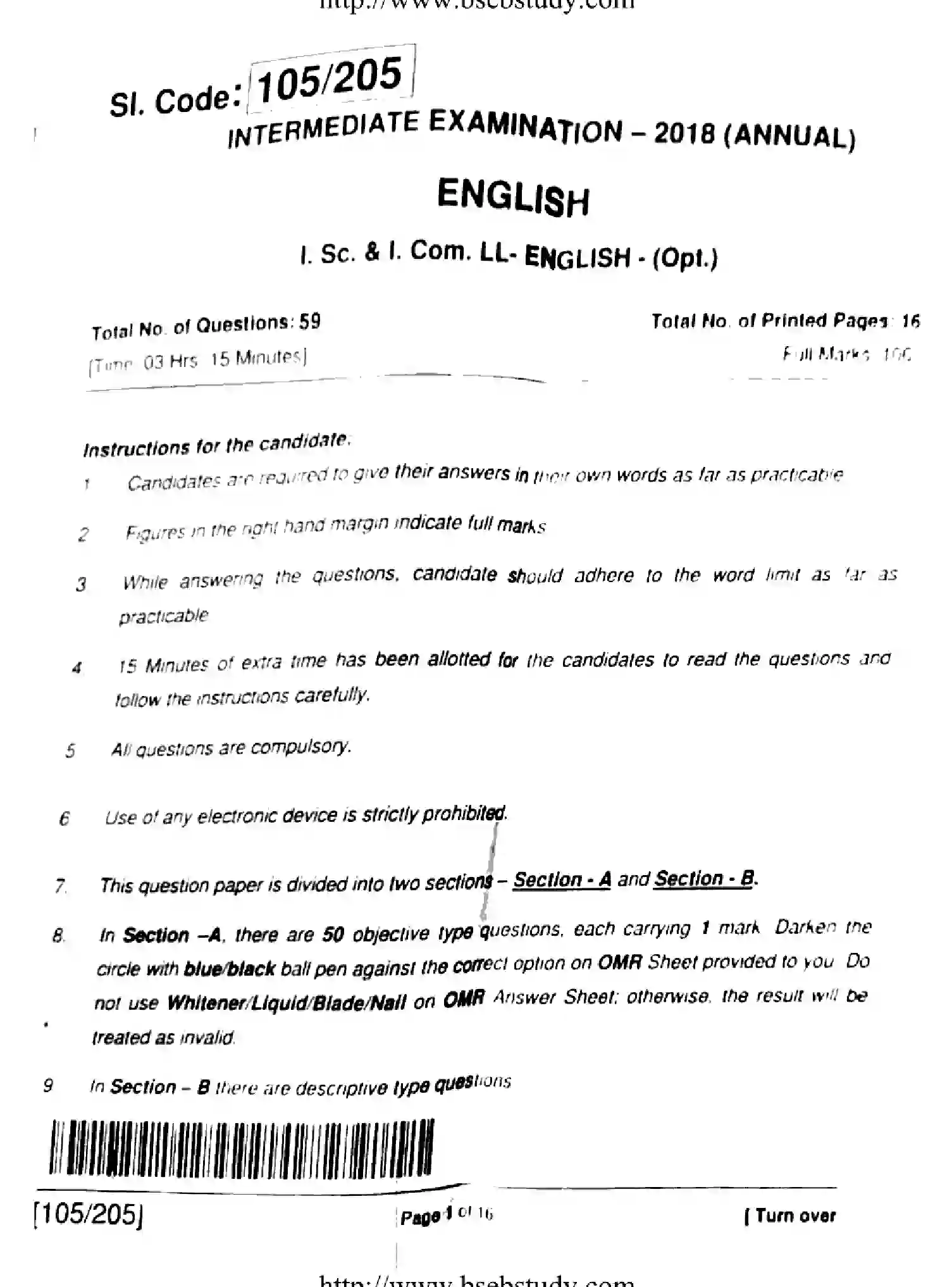Bihar Board Class 12 2018 ENGLISH-105-205 Question Bank - Page 1