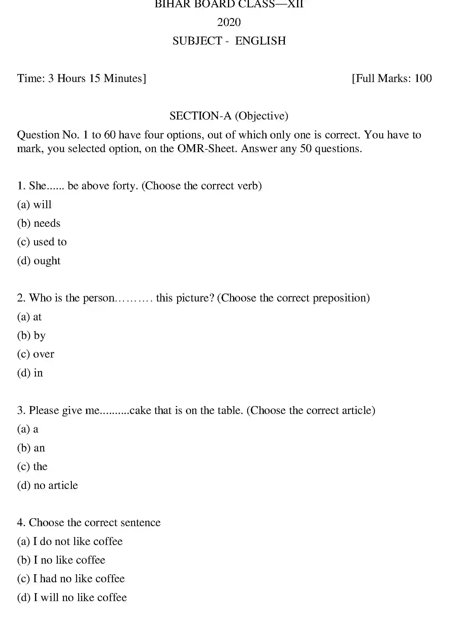Bihar Board Class 2 2020 ENGLISH Question Bank - Page 1