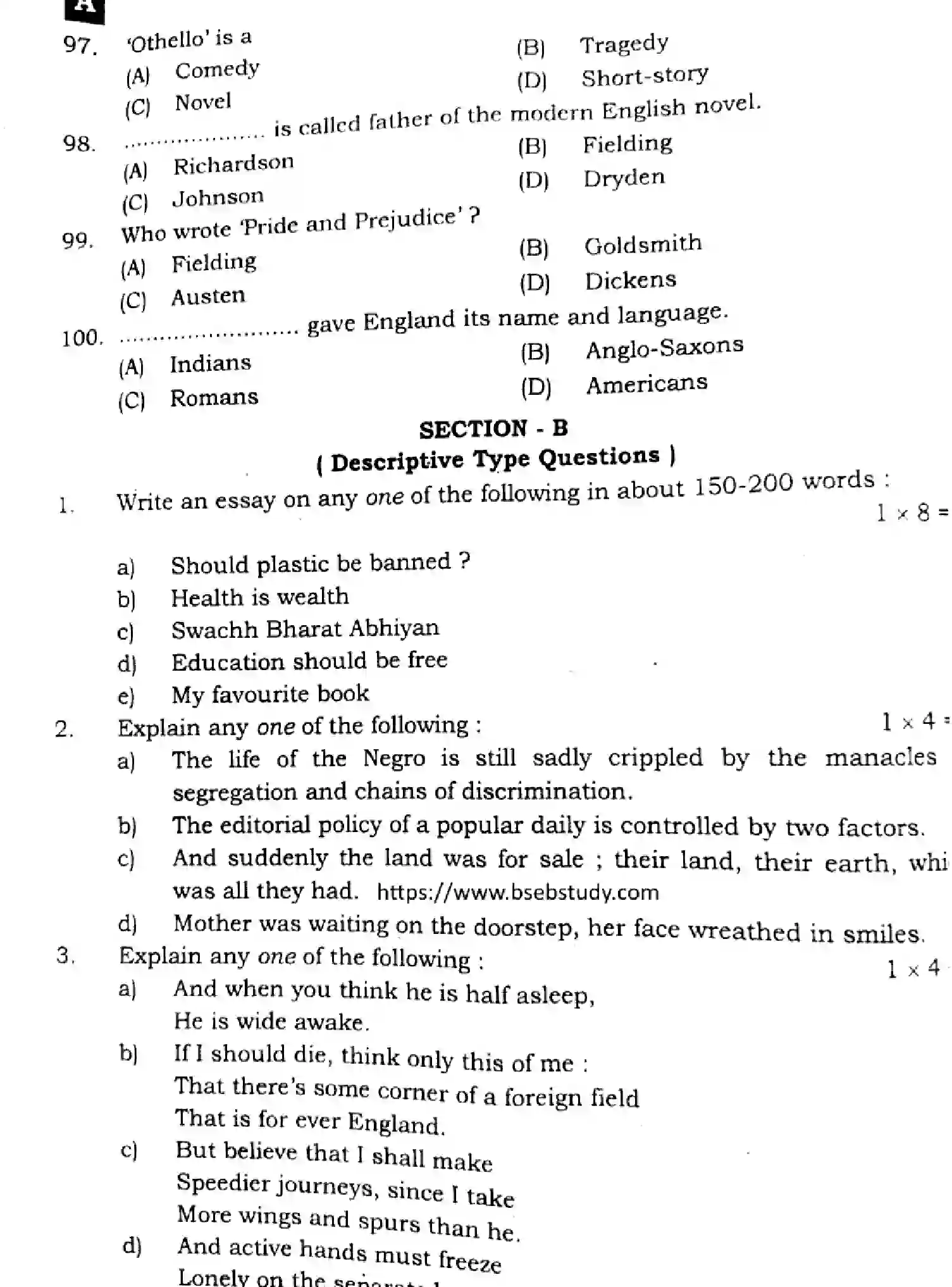 Bihar Board Class 12 2024 ENGLISH-105-124-205-223-305-330-SENT-UP-SET-A Question Bank - Page 14