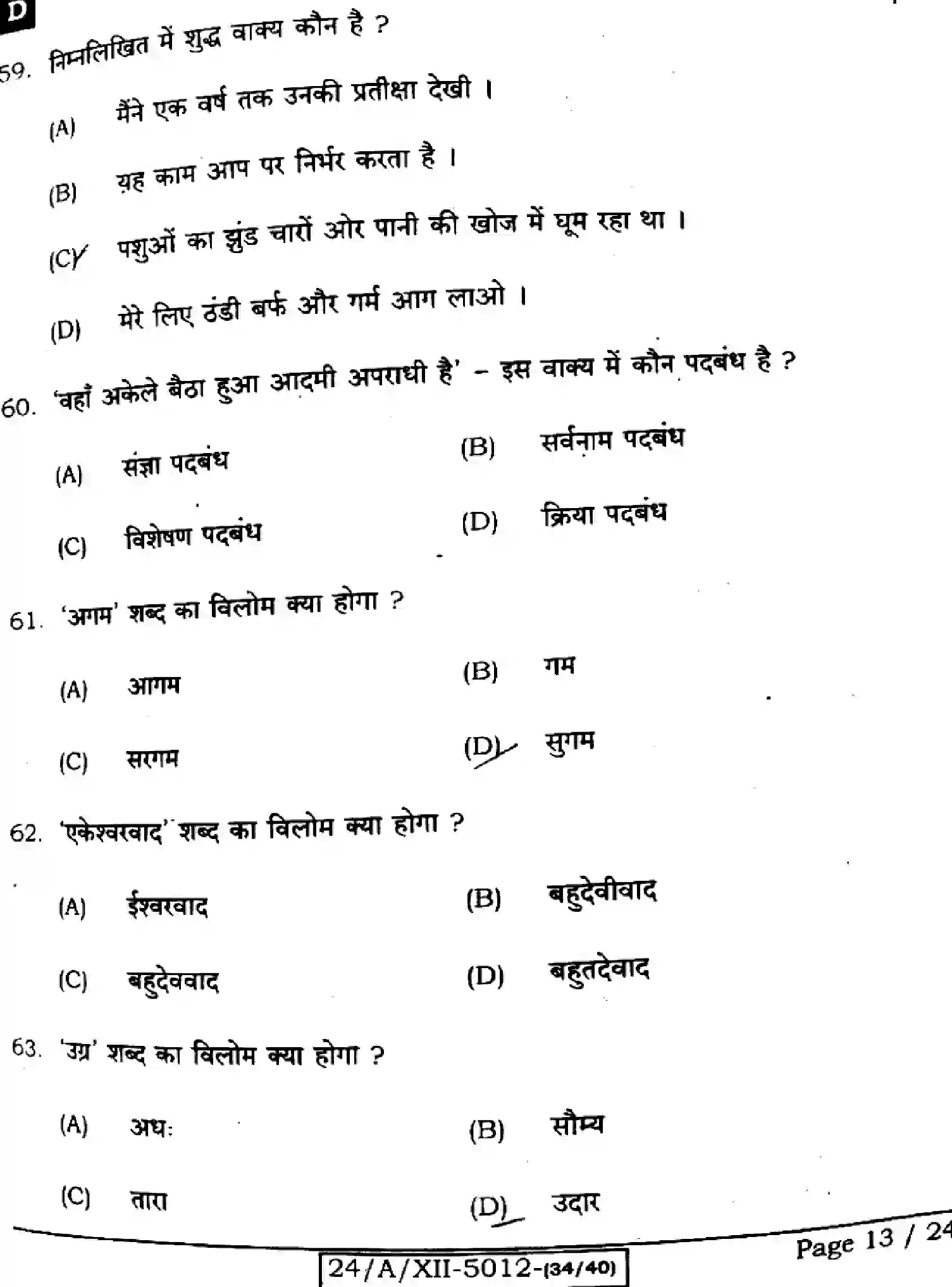 Bihar Board Class 12 2024 HINDI-106-125-206-224-SET-D Question Bank - Page 13