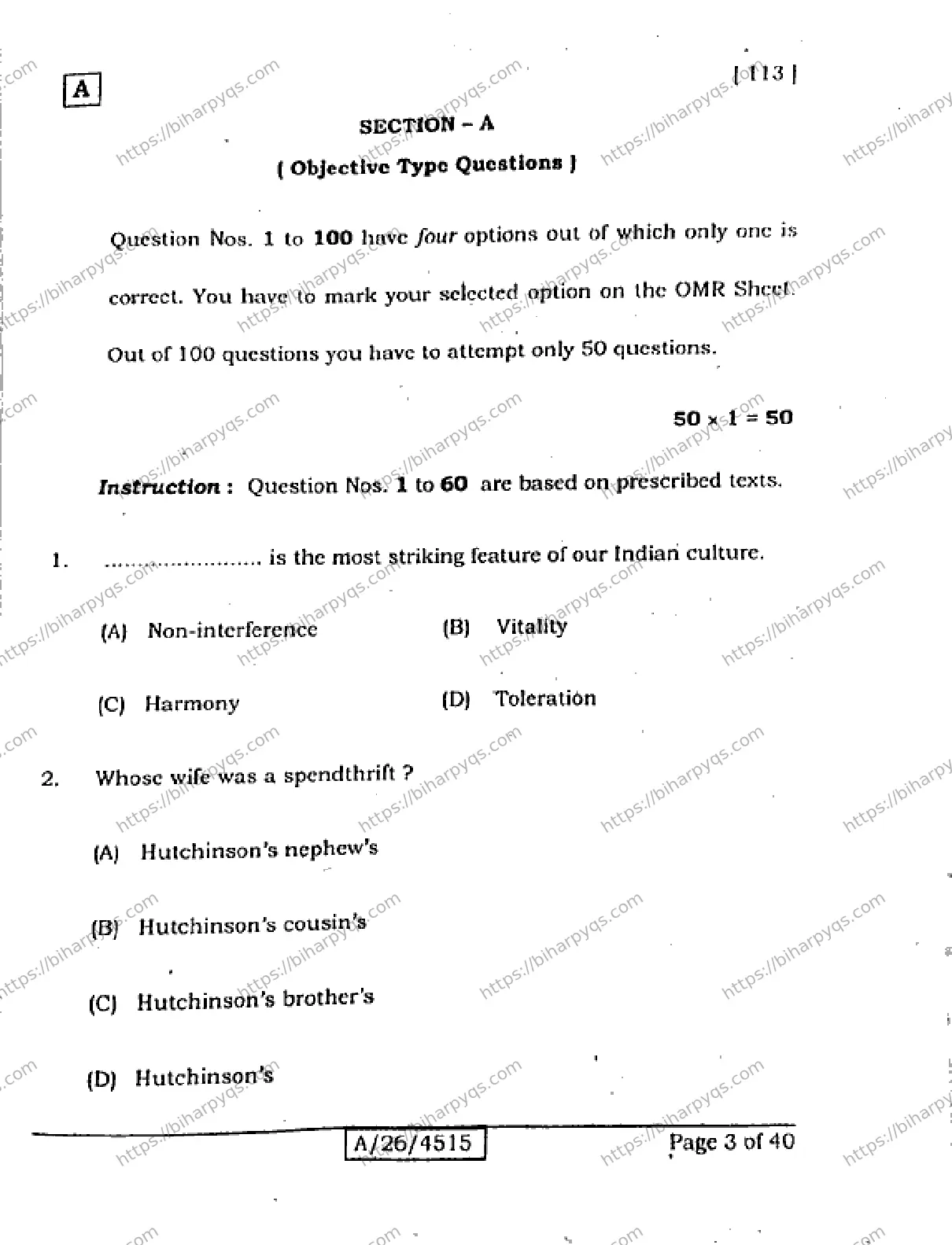 Bihar Board Class 10 2026 ENGLISH SET A Finals - Page 3