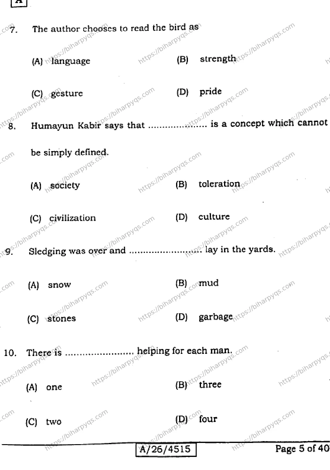 Bihar Board Class 10 2026 ENGLISH SET A Finals - Page 5