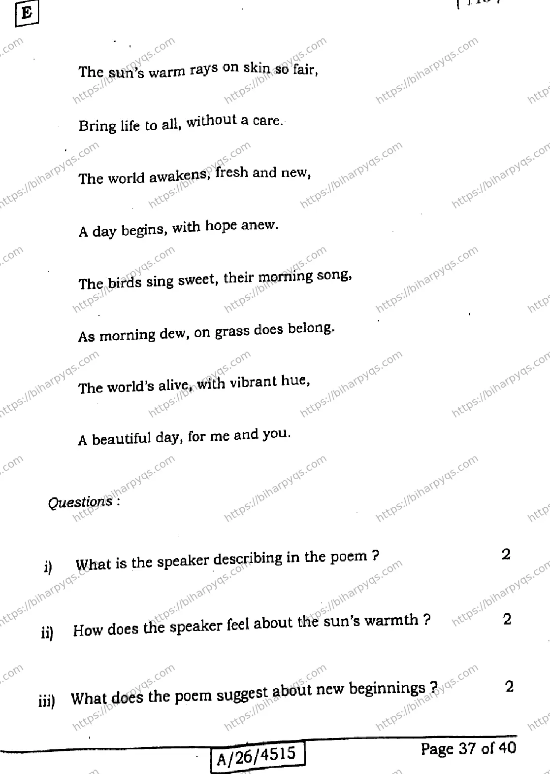 Bihar Board Class 10 2026 ENGLISH SET E Finals - Page 37