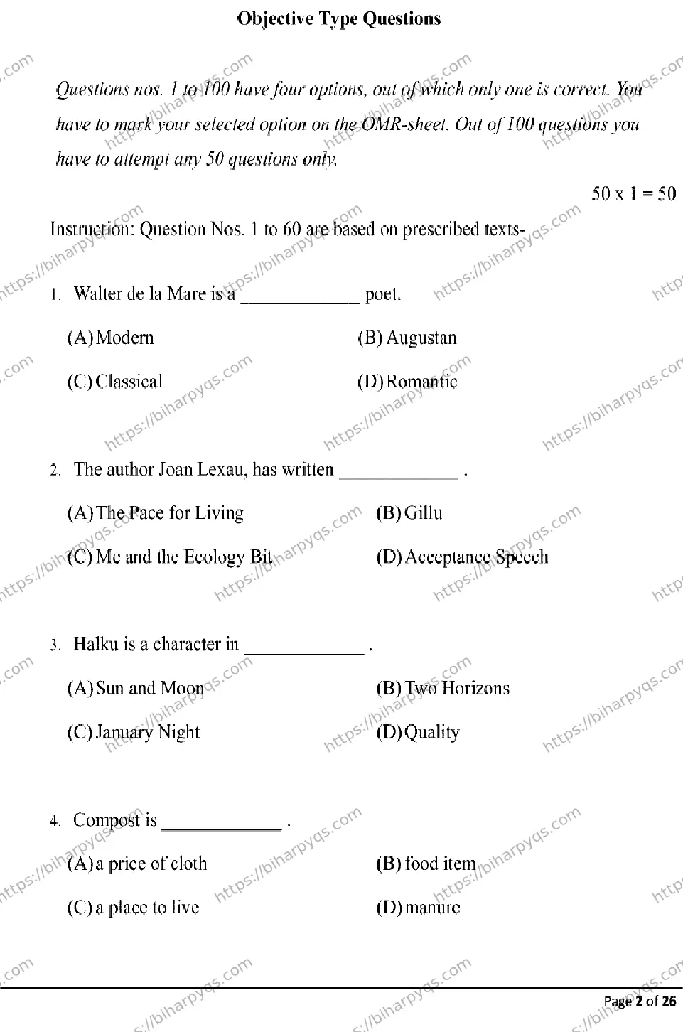 Bihar Board Class 10 2026 ENGLISH Model Papers - Page 2