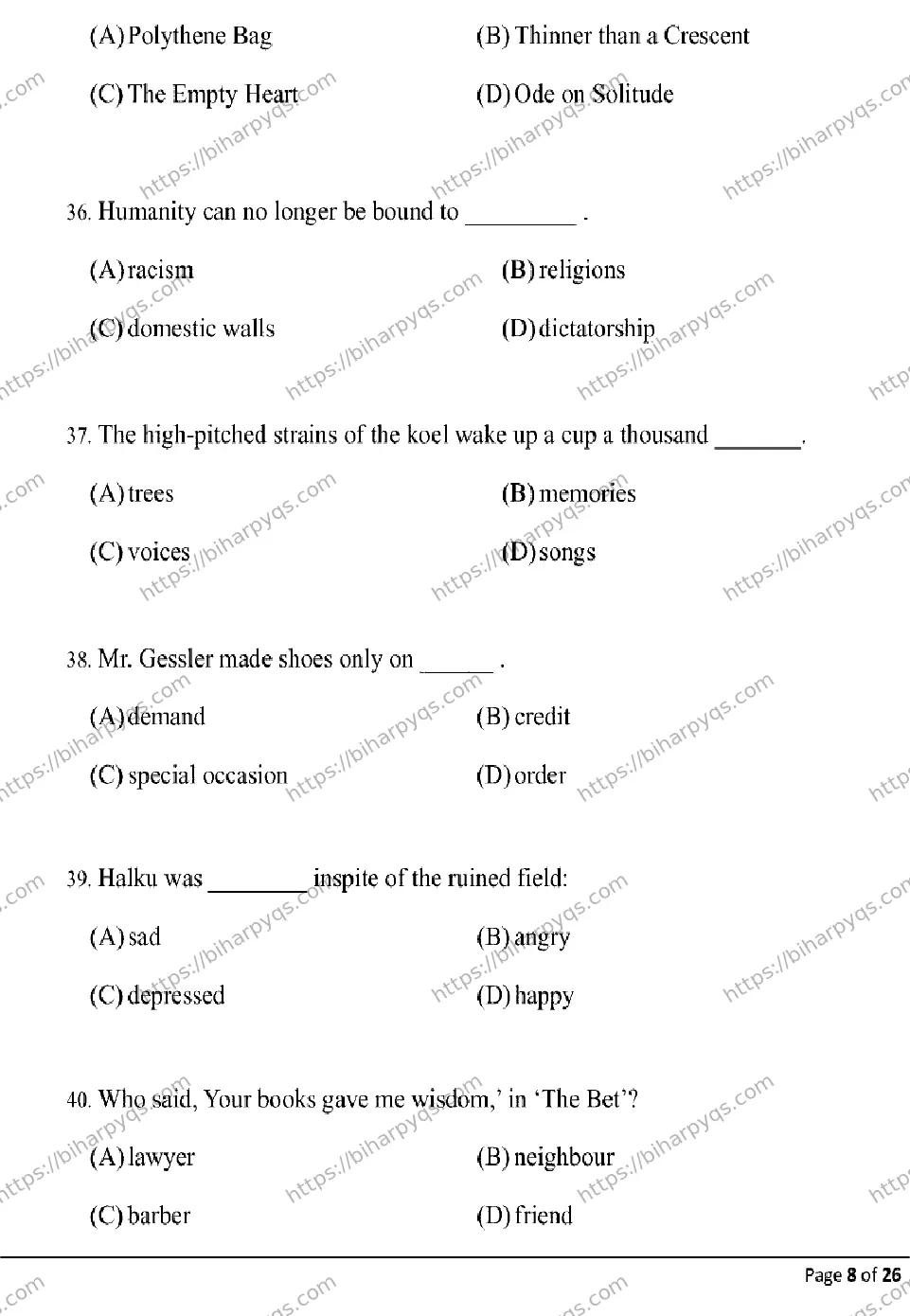 Bihar Board Class 10 2026 ENGLISH Model Papers - Page 8