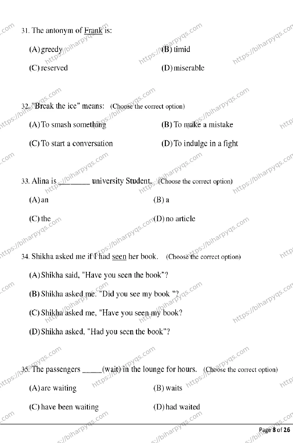 Bihar Board Class 2 2026 ENGLISH Model Papers - Page 8