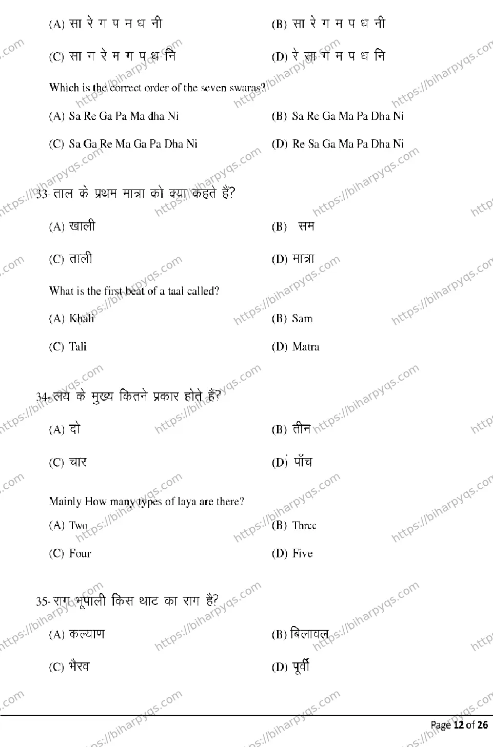 Bihar Board Class 12 2026 MUSIC Model Papers - Page 12
