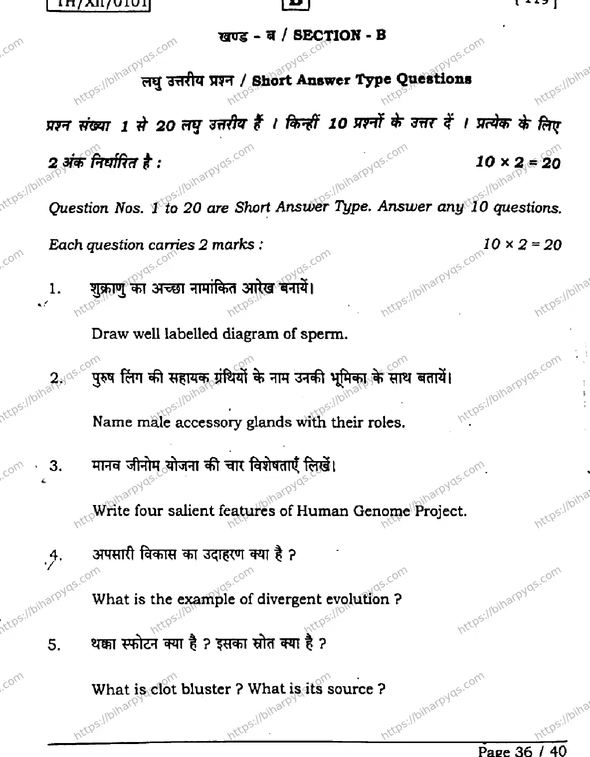 Bihar Board Class 2 2026 BIOLOGY SET B Question Bank - Page 36