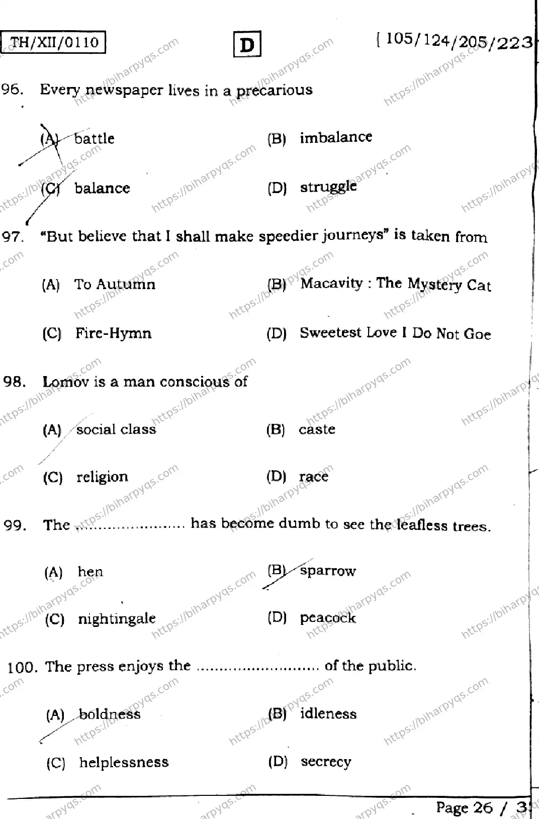 Bihar Board Class 2 2026 ENGLISH SET D Question Bank - Page 26