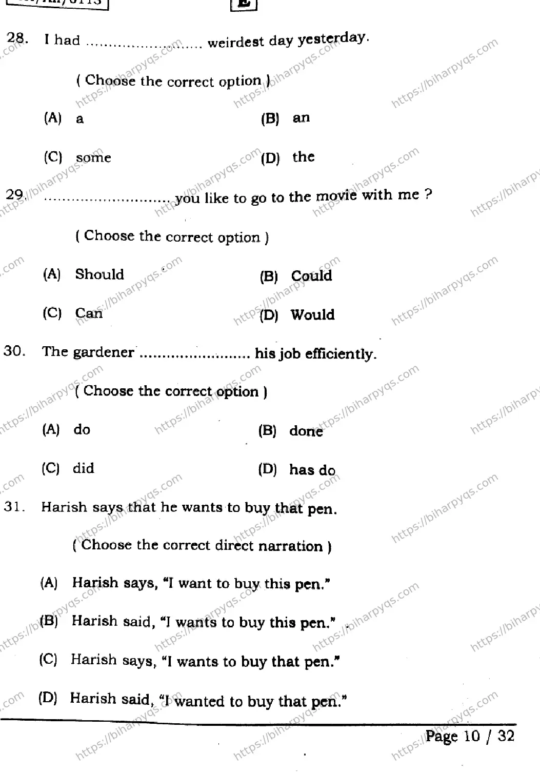 Bihar Board Class 2 2026 ENGLISH SET E Question Bank - Page 10