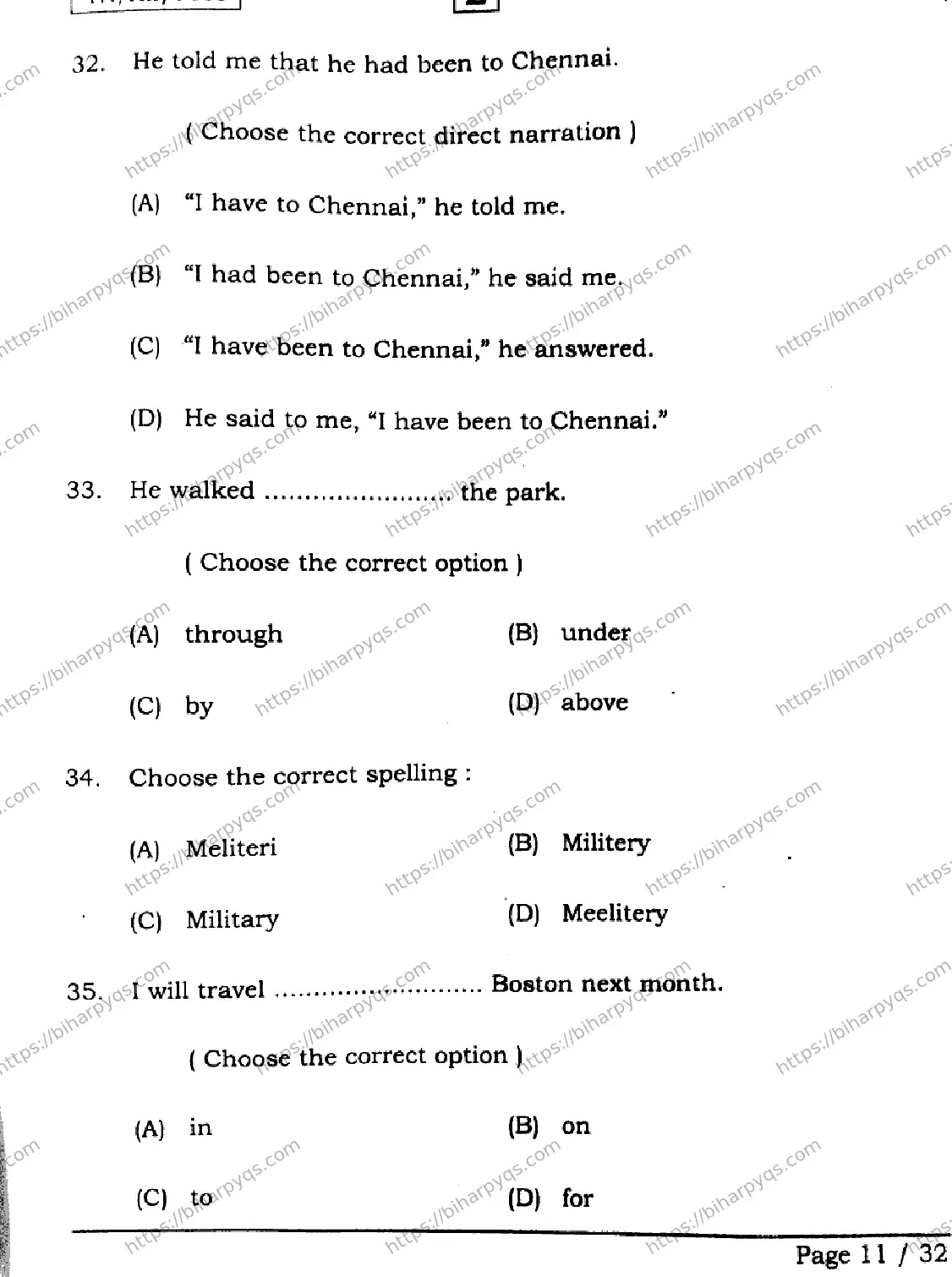 Bihar Board Class 2 2026 ENGLISH SET E Question Bank - Page 11