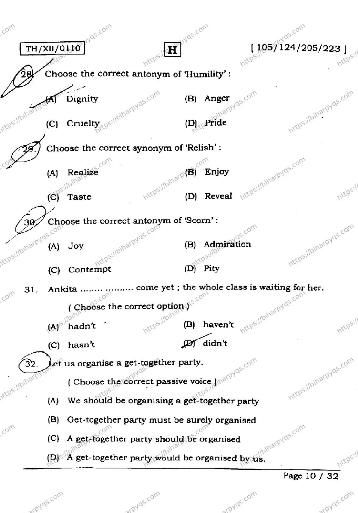 Bihar Board Class 2 2026 ENGLISH SET H Question Bank - Page 10