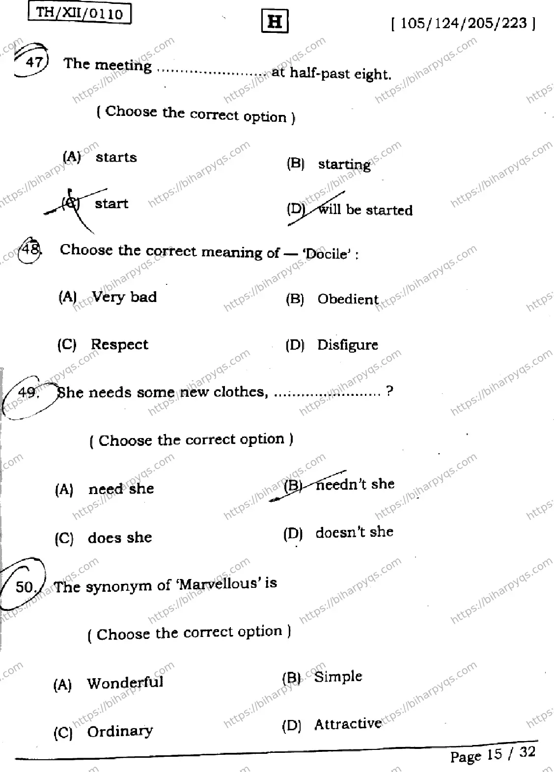 Bihar Board Class 2 2026 ENGLISH SET H Question Bank - Page 15