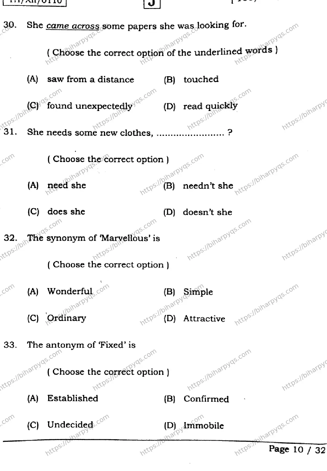 Bihar Board Class 2 2026 ENGLISH SET J Question Bank - Page 10