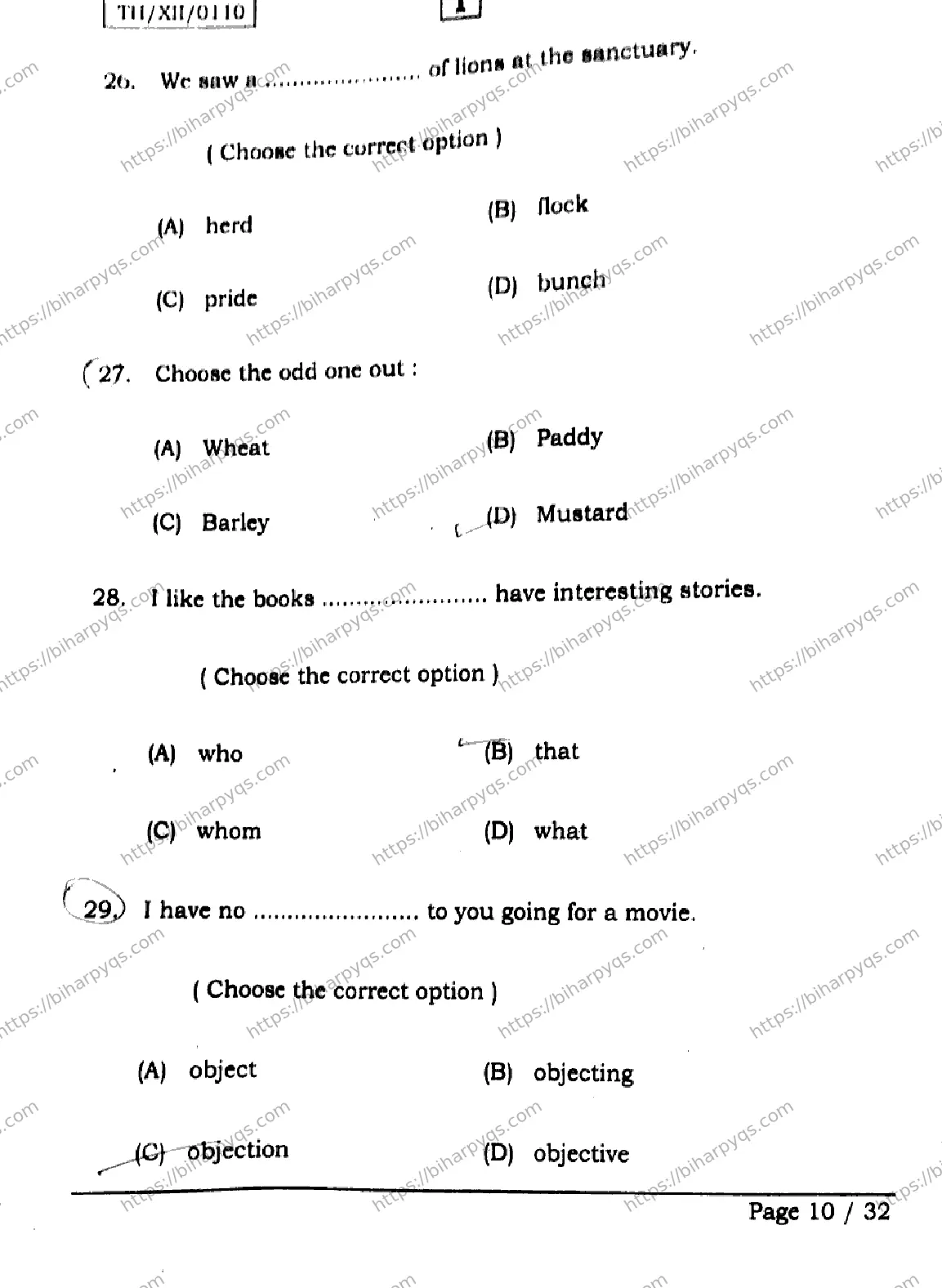 Bihar Board Class 2 2026 ENGLISH SETI Question Bank - Page 10