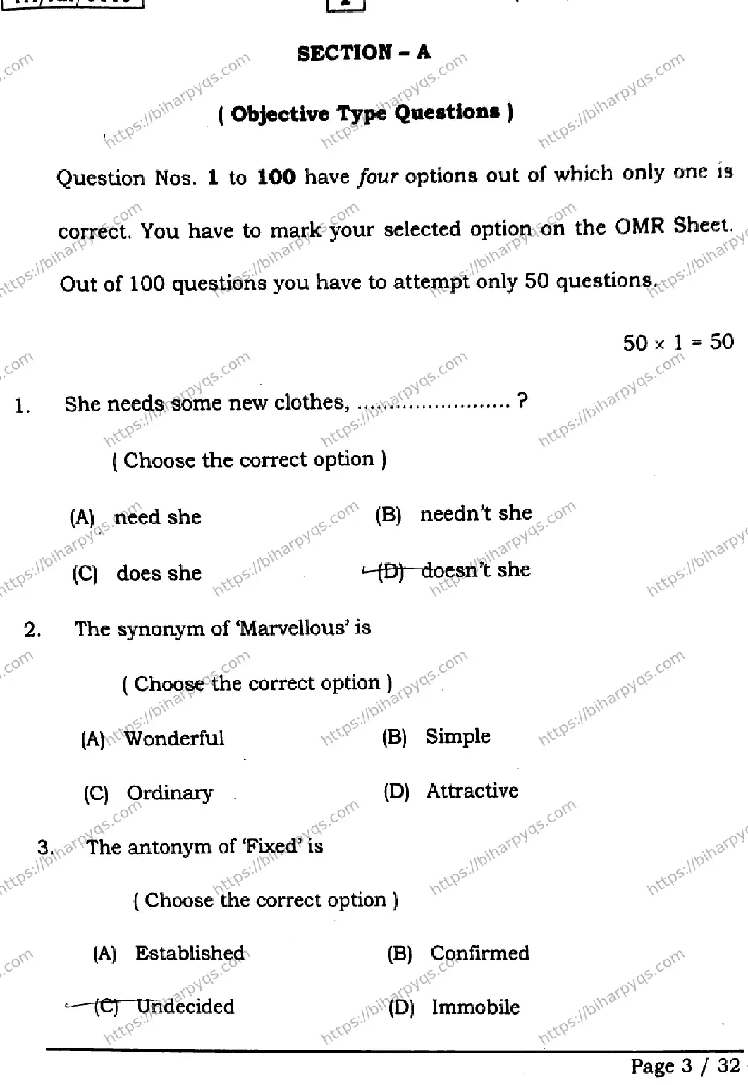 Bihar Board Class 2 2026 ENGLISH SETI Question Bank - Page 3