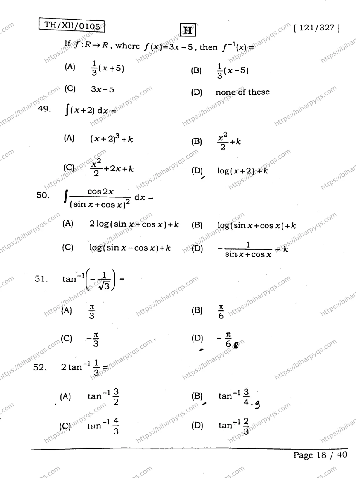 Bihar Board Class 12 2026 MATHEMATICS SET H Question Bank - Page 18